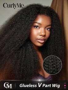 CURLYME Kinky Straight V Part Wig With Elastic Drawstring Upgrade U Part Wig Beginner Friendly Wigs No Leave Out Hand Tied Glueless Wigs Protective Style Wear Go Wigs For Women - SNatural - View 1