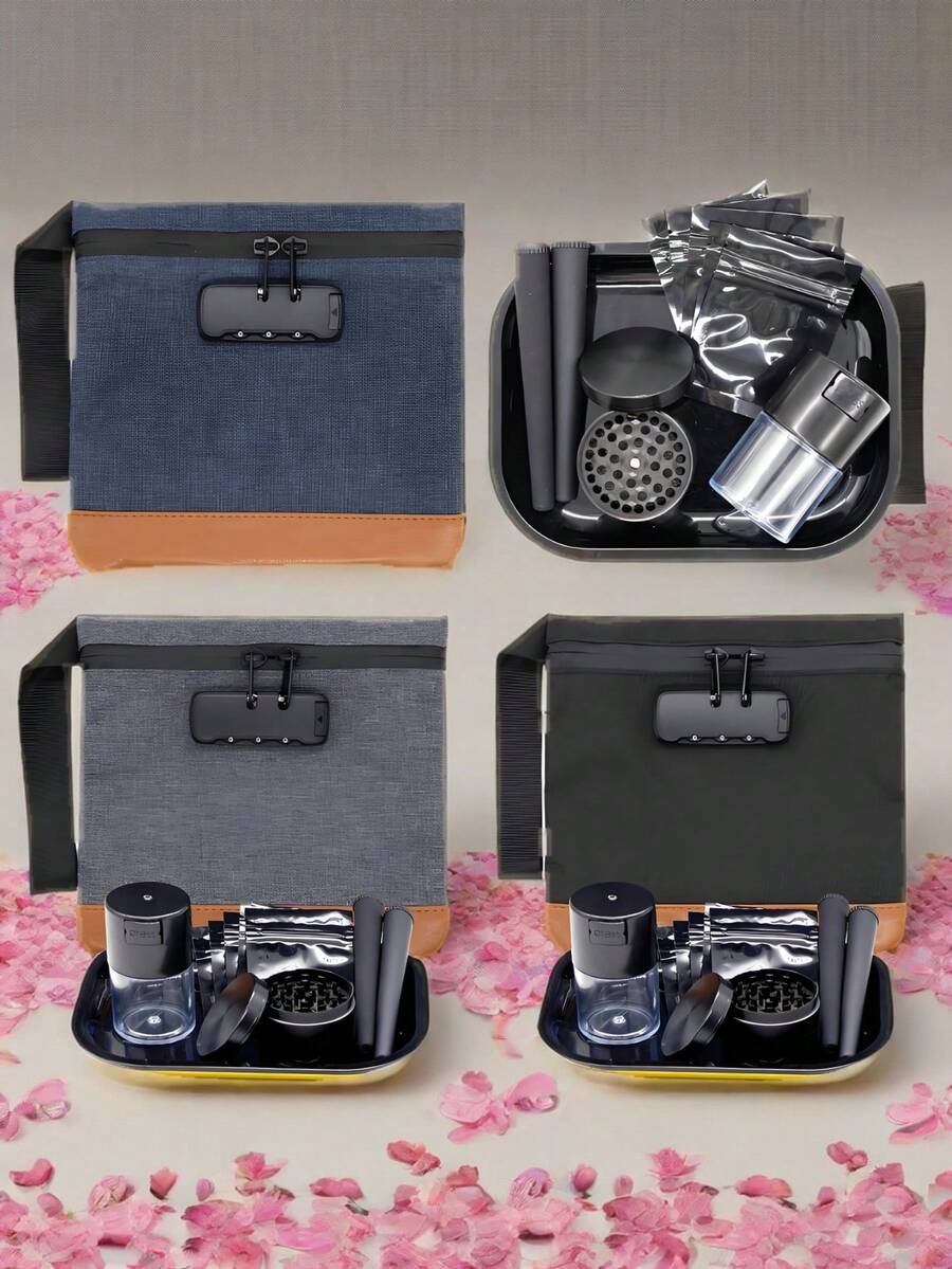 Conjunto de Fumar à Prova de Odor de Tamanho Pequeno, Inclui Trava com Senha, Camadas à Prova d'Água e Resistentes a Odores, Tamanho Compacto, Portátil, Combinação de Recipiente de Armazenamento, Tubo de Abertura, Bandeja e Pequena Bolsa Preta à Prova de Poeira, 3 Conjuntos para Escolher, Adequado para Casa, Festa de Aniversário, Presente de Natal