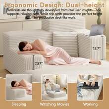 Chaise Lounge Chair Indoor 60'' X 54'', Oversized Sofa Bed Sleeper, High-Density Foam Cloud Couch With Dual-Height Armrests And 2 Pillows For Living Room, Bedroom, Reading Room - trắng - Xem 3