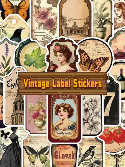 50 piezas de etiquetas adhesivas con estilo vintage, pegatinas de arte con efecto desgastado para scrapbooking, diario, botella de agua, cuaderno, portátil, decoración DIY, regalo de vuelta a la escuela