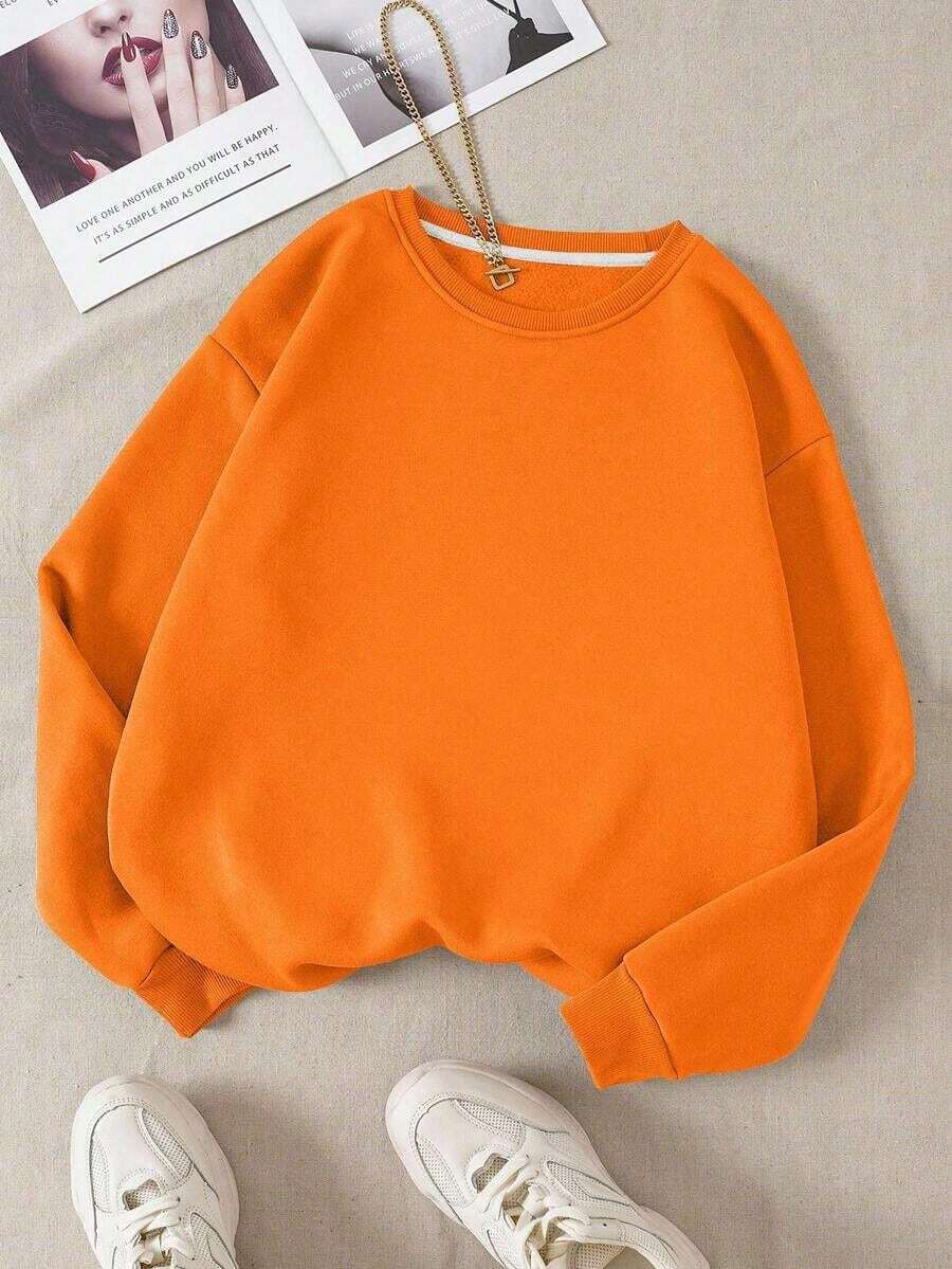 LCWomen's Drop Shoulder Long Sleeve Sweatshirt,Long Sleeve Tops Graduation,Back To School Outfits,Graduation,Teacher Outfits Women,Back To School Pullover Fall OutfitCasual Daily Wear - 橘色 - 查看 1
