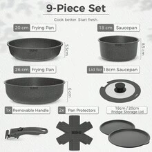 YASHE 9 Piece Pots And Pans Sets With Removable Handles, Non-Stick Cookware Set, White Granite Induction Cookwar,Stackable And Space-Saving Design - Grey - View 2
