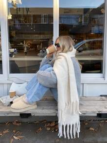 1 Women'solid Color Mohair Scarf Female Autumn Winter New All-In-One Neck Korean Version Of Advanced Sense Thick Warm Cape Suitable For Daily Use For Dress