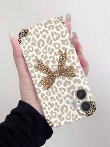 Bow-Knot 1pc Leopard Print Bow Design PC Glossy Protective Phone Case Compatible With Iphone 11, 12, XR, 13, 13 Pro, 13 Pro Max, 14, 14 Pro, 14 Pro Max, 15, 15 Pro, 15 Plus, 15 Pro Max, 16, 16 Pro, 16 Plus, 16 Pro Max, 16e
