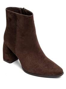 Women's Suede Block Heel Ankle Boots - Fashionable And Comfortable - Brown - View 2