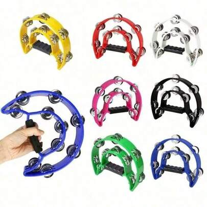 1 件成人塑料打击乐铃鼓双排手柄铃鼓乐器铃鼓音乐节奏乐器手持打击乐鼓派对用，铃鼓流苏，成人乐器，铃鼓打击乐