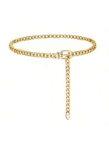 1pc Gold Metal Chain Belt, Fashion Women Waist Chain Jewelry Accessory Parties