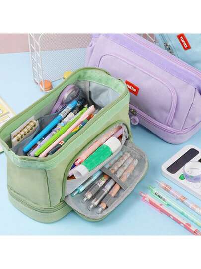 1 szt. Wielofunkcyjny piórnik o dużej pojemności, przenośny piórnik z uchwytem i zamkiem błyskawicznym, organizer na ołówki, piórnik na artykuły papiernicze, idealny prezent na powrót do szkoły