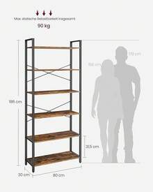 Bücherregal - Vintagebraun + Schwarz - Übersicht 3