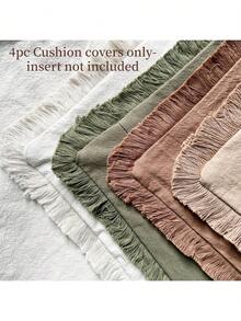 4pcs (Without Pillow Core) 4-Color Combination, Tassel Throw Pillow Cover For Sofa, Bedding, Decorative Cushion Cover. Vintage Farmhouse Style, Washed Fabric, Soft And Comfortable With Tassel Trim Around The Edge, Home Textile Decor