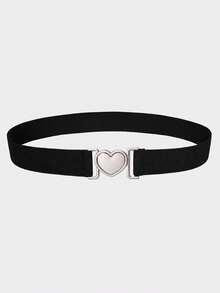 1pc Women's Elastic Waist Belt With Heart Buckle Decor, Fashion Versatile Casual Waist Band, Suitable For Dresses, Pants, Formal Wear, Valentine's Day Gift