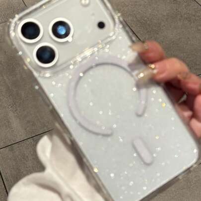 Ốp lưng điện thoại TPU cao cấp lấp lánh đính kim sa, trong suốt, có nam châm, tương thích với iPhone 17 Air 16 15 14 13 12 11 Pro Max Plus, hỗ trợ sạc không dây, mặt lưng TPU mềm mại, quà tặng lý tưởng cho các bữa tiệc.