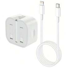 20W 快速充电适配器套装：20W 英国插头快速充电器头 + 3.3 英尺/100 厘米快速充电数据线，兼容 14 Pro Max/14 Pro/14 Plus/14/13/12/11、iPad、系列壁式充电器适配器手机充电器 Nan - 白色-折疊腳 - 查看 9