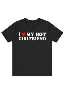 Cotton Short Sleeve T-Shirt I Love My Super Hot Beautiful Beautiful Girlfriend T-Shirt - Black - View 1