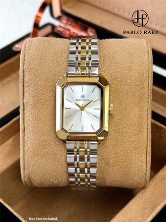 Pablo Raez 1 st. silverfärgad elegant damklocka rektangulär vintage IPS lyxig IPS-pläterad damklocka rostfritt stål fyrkantigt boett toppny AAA-design kvarts retroklocka affärsfantasi dam fashionabel vit urtavla med riktiga streck