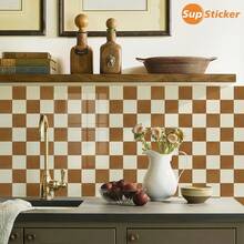 SUPSTICKER 12片11.81英寸X11.81英寸复古棋盘格图案2D墙贴，PVC自粘瓷砖墙贴，防水、防油、易清洁，适用于厨房、浴室、民宿、工作室、公寓墙面装饰和家居装修。