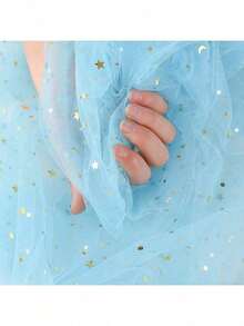 Sternenhimmel & Mond Mesh Hintergrund, Ins Girly Zimmer Deko, Nail Art Fotografie Requisiten, Influencer Ornamente - Sternennacht Nail Art Hintergrund, geruchslos Mehrzweck Dekomaterial mit Mond & Stern Muster, für Fotografie Requisiten und Schmuckpräsentation