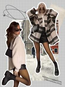 1 Pair Fleece Lined Warm Tights Thick Plush Thermal Women Leggings One Line Cortch Outdoor Wear Pantyhose For Winter 6 Colors &6 Sizes - 蜂蜜 - 查看 5