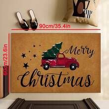 1pc Interesting Christmas Truck-Christmas Tree-Letter Welcome Doormat, Classic European-Style Soft Washable Entrance Mat, Suitable For Entryway, Hallway, Bathroom, Patio, Laundry Room, Bathroom, All Season Decorative Carpet, Christmas Decor - Home Decor