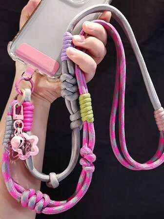 圣诞智能手机腰带户外编织彩色绳结韩版手机挂绳斜挎包可携带挂绳工作证小包通用挂链多功能彩色防撞便携旅行防丢侧后置摄像头CCD长链连接牢固，1个双星铃铛挂绳手机防丢防盗挂带，附赠垫圈礼品，适合母亲节、家庭