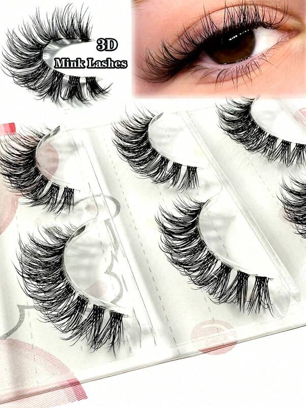 3 pares de pestañas postizas de mink falso, pestañas de mink 3D transparentes, banda invisible, pestañas postizas de mink negras naturales, pestañas postizas completas reutilizables