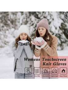 4 双女士冬季触屏手套，透气羊毛衬里针织手套，带弹性袖口，温暖方便，适合秋季发短信 - 彩色 - 查看 8
