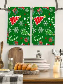 2 pièces Serviettes à main super douces de la série de Noël, en polyester ultra doux, chiffons à vaisselle tissés, lavage à la main uniquement, décoration de style ferme moderne, cadeaux pour le voisinage, fournitures de nettoyage, torchons de cuisine