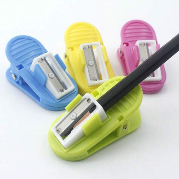 1/4pcs Colorful Portable Clip Shaped Single Hole Pencil Sharpener, Minimalist Multi-Purpose Student Office General Clip Pencil Sharpener