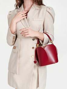 Drawstring Pocket Petal Wine Red New Basket Bucket Bag Niche Design Retro Women's Handbag Ladies Shoulder Crossbody Bag With Anti-Wear Rivets At The Bottom, Suitable For Weddings, Leisure, Daily Social Gatherings And Festivals