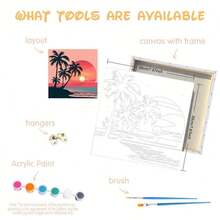1/2 件装带框 DIY 丙烯数字绘画 卡通海滨 初学者套装 易涂色 DIY 工艺品套装 可作为 DIY 礼物 20x20 厘米/7.87x7.87 英寸