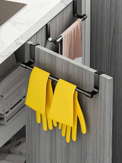 1个柜门毛巾架 - 免打孔节省空间挂钩，门装式，适用于厨房、浴室和橱柜 - 可悬挂毛巾和抹布 - 安装简便，厨房收纳，浴室储物，现代家居饰品