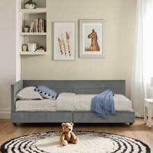 Single Bed 90/140/160*200 Cm, Skin-Friendly Velvet Design, Children's Bed With Top, Beige (Without Mattress) - Dark Gray+Velvet+90*200cm - View 6