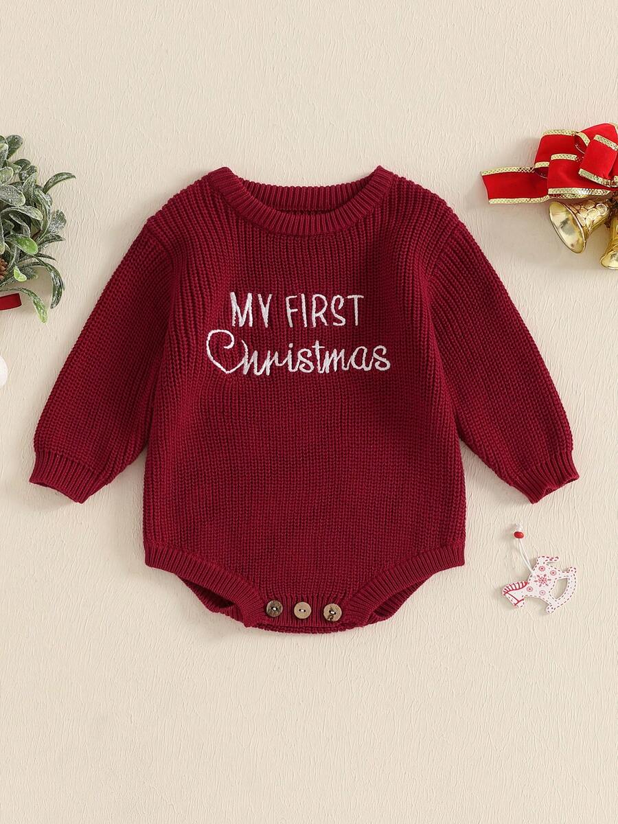 My First Christmas Baby Outfit Girl Boy Christmas Sweater Bubble Romper Long Sleeve Jumpsuit Fall Winter Outfit