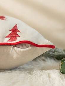 1 pieza Funda de cojín con árbol de Navidad bordado en color café, con borde de chenilla. Funda de cojín suave y gruesa de estilo nórdico, adecuada para sofá, cama, sala de estar, dormitorio, decoración navideña, regalo para el hogar en días festivos
