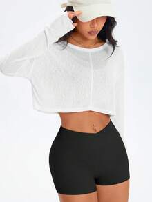 Women's Solid Color Drop Shoulder Long Sleeve Activewear T-Shirt, Autumn