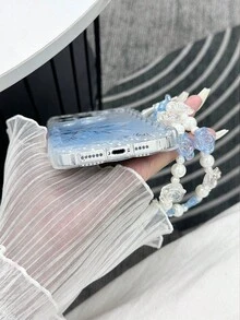 Carcasă de telefon anti-cădere din TPU, minimalistă, pictată cu model fulg de zăpadă, cu margini ondulate, împletite și accesoriu pentru brățară cu mărgele lucrate manual, compatibilă cu iPhone 17Pro/17Air/17/17ProMax 16/11/16Pro/16Plus/16ProMax/16E/15ProMax/13/14/12/XS/XR/7G/8PXR/7/8, pictată pentru iPhone 15ProMax, 13, 14, carcasă moale, P12, anti-cădere X, carcasă moale anti-cădere din TPU pictată 12/14