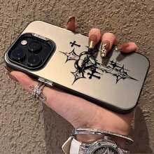 Mode Schwarzes Kreuz Liebe Plattierung Hülle für iPhone SE4 16E 12 16 15 14 13 11 Pro Max XS X XR 8 7 Plus SE 2020 Stoßfeste Rückseite Etui