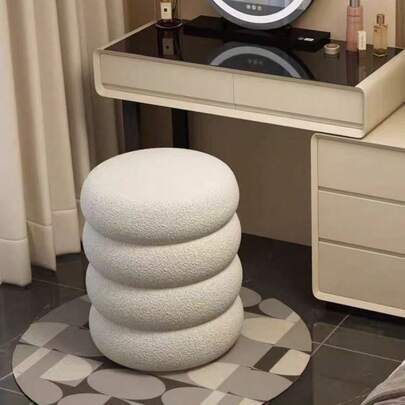 Round Ottoman Pouf, Modern Viral Donut Shaped Soft Footstool, Living Room Furniture, Small Stool, Teddy Vanity Bench, Home Decor Makeup Chair, Soft Padded Footrest For Living Room And Bedroom, Minimalist Shoe Changing Bench