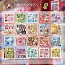 Lingering Memories: Japanese Vintage Style Sticker Book - A Versatile Collection Of 20 Patterned Stickers Featuring Delectable Food And Adorable Pets Perfect For Decorating Journals, Phone Cases, Water Bottles - Acrylic Adhesive With High Gloss, Plastic Texture, Cute Bento Design, Reusable For Journal Decoration