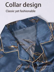 2pcs/Set Men's Floral Print Pajama Set, Long Sleeve Shirt & Long Pants, Loose Fit Sleepwear, Suitable For Spring, Summer, Autumn & Winter - 彩色 - 查看 5