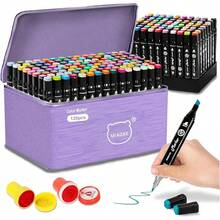 MIAOKE Rotuladores de punta doble de 120 colores, rotuladores de punta doble con base para rotuladores de letras, adecuados para de dibujo, colorear, caligrafía, letras, garabatos, bocetos - Negro - Ver 9