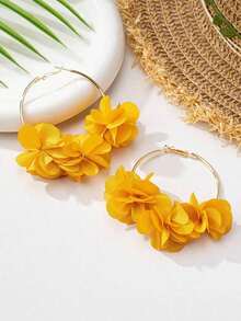 1pair Fashionable And Charming Floral Ear Hoops For Women's Vacation, Party And Dating - 橘色 - 查看 5