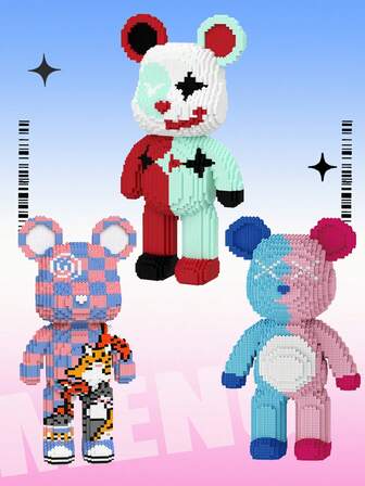 9407 st 52 cm/20,5 tum cirkusclownbjörn gör-det-själv-byggklossar, kreativ rumsdekoration, skrivbordsprydnader, stresslindrande leksaker, halloweenpresenter, födelsedagspresenter, julklappar, parpresenter, nyårspresenter, 3688 st 47 cm/18,5 tum vita cirkusclownformade björn gör-det-själv-pixelbyggklossar,