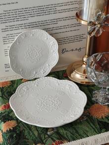 1pc European Style Embossed Ceramic Dinnerware, High-Quality Butterfly Shaped Breakfast/Dessert Plate, Elegant Ceramic Dining Plate - Multicolor - View 7