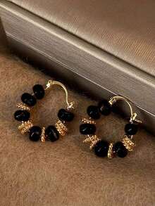 3 对复古优雅琥珀树脂镶嵌耳环套装，适合日常、派对和正式场合，秋冬 - 黑色 - 查看 7