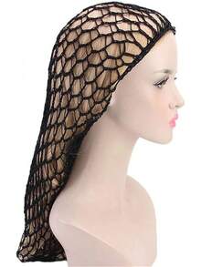 Women Soft Rayon Snood Hat Hair Net Crocheted Hair Net Mix Colorshalloween - 長黑 - 查看 8