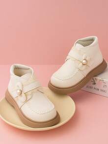 New Lace Trim Decorated PU Leather Children's Boots, Western Cowgirl Style Girls' Boots, Solid Color Soft Lining Cute Princess Personalized Shoes, Thick Sole Heightening, Suitable For School, Daily, Vacation, All Season Wear