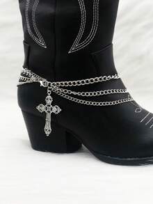 银色哥特式十字剑靴装饰链 - 独特的西部鞋 DIY 装饰，适合女性乡村节日、嬉皮士和牛仔靴配饰