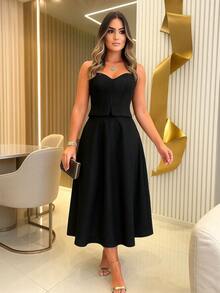 Vestido Midi Elegante Longo De Verão  Feminino Vestido De Casamentos Para Festa  Preto Azul Vermelho Amarelo Roupas Para Mulheres