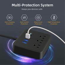 Multi-Hole Socket With Integrated 3 AC Sockets +3 USB Ports (Including 1 Type-C) With 5 Ft Cable - Compact Design With Lightning Protection And Overload Protection - Ideal For Travel/Home/Office/Dorm Use, Ideal For Christmas, New Year, Birthday Gifts - US A Type Plug(110-127V) - View 4